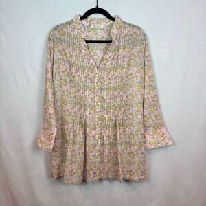 bluthreads Womens 100% Cotton‎ floral lightweight buttonfront blouse size medium